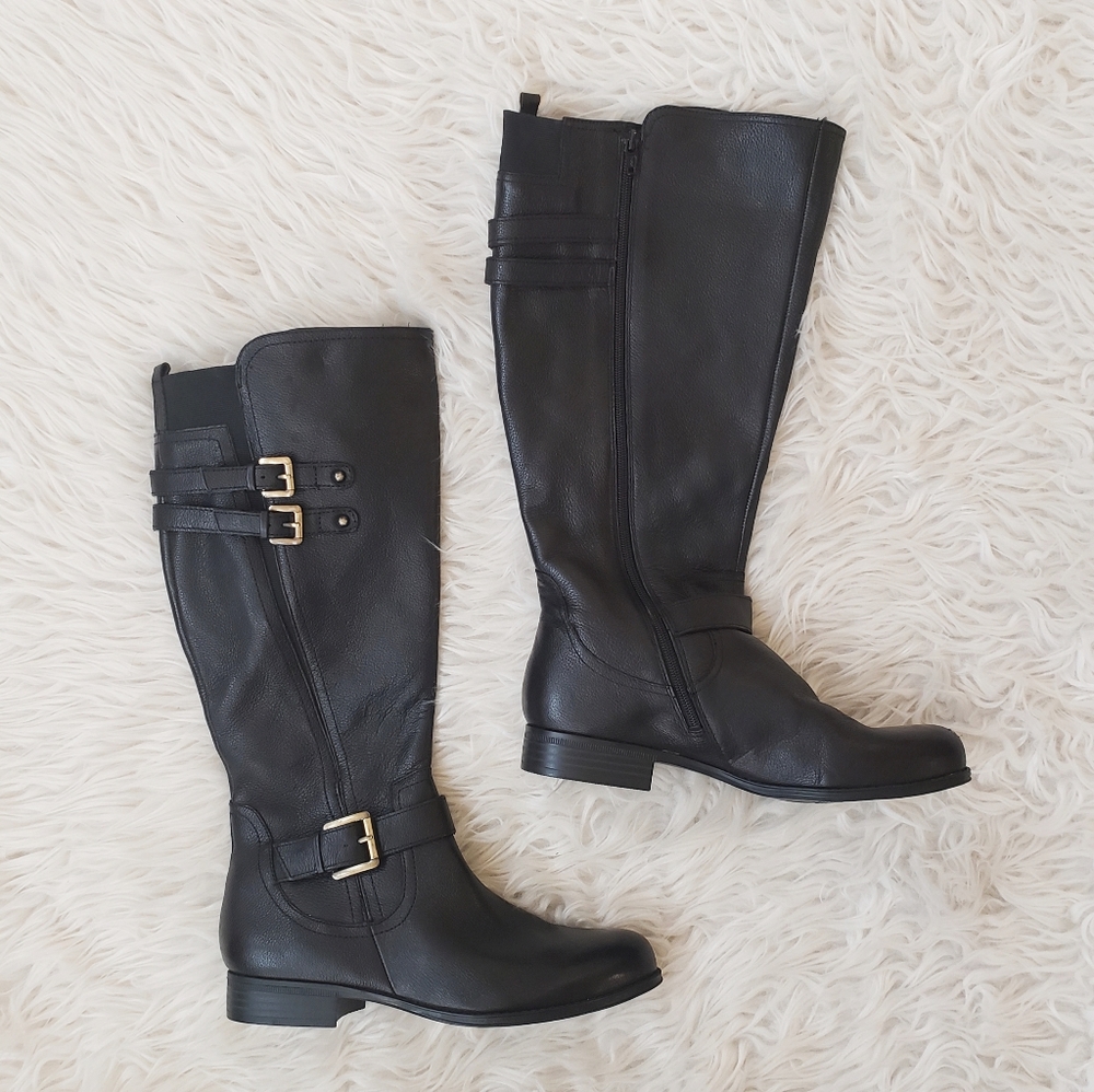 NEW Naturalizer Jessie Wide Calf Leather Black Boots